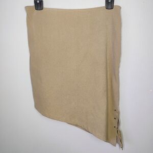 Divine Y2K Asymmetrical Hem Mini Skirt Beige Side Tie Boho Festival Size Medium